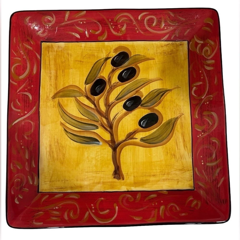 Large beautiful hand painted square DINNER PLATE designed by Kate McRostie